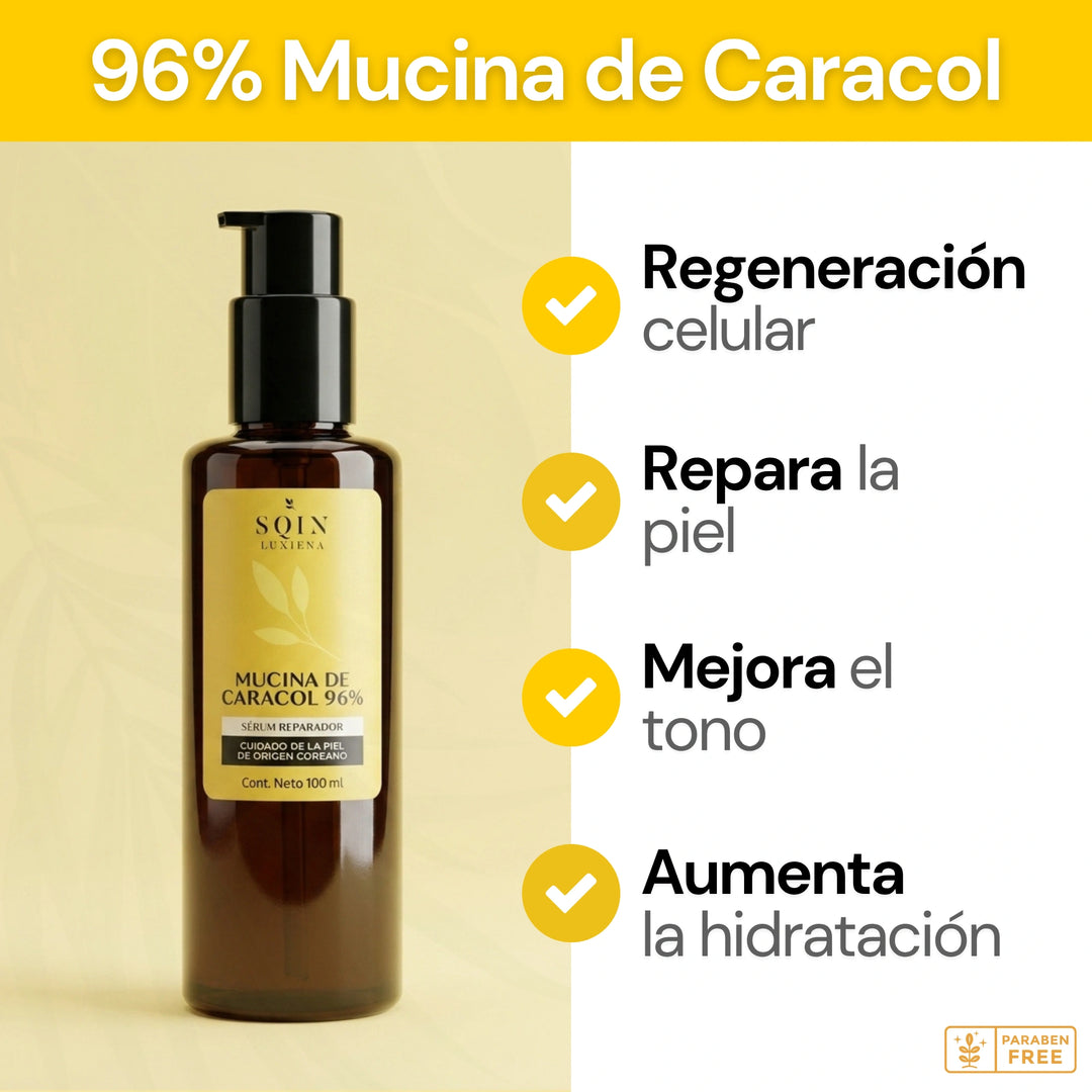 Sqin Luxiena Serum Baba de Caracol Coreano, Mucina de Caracol 96%, Repara e Hidrata la piel, Skincare Coreano, Snail Mucin, 100 ml.