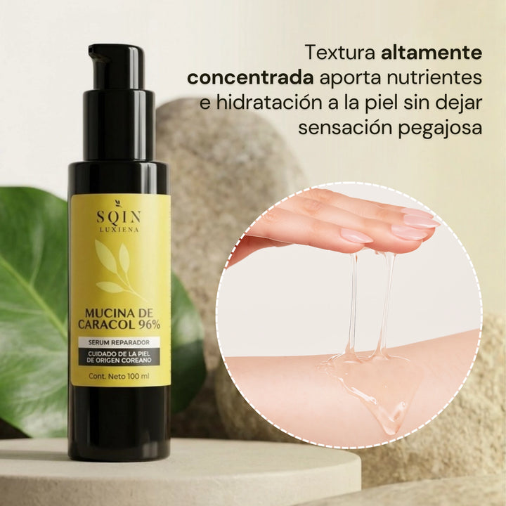 Sqin Luxiena Serum Baba de Caracol Coreano, Mucina de Caracol 96%, Repara e Hidrata la piel, Skincare Coreano, Snail Mucin, 100 ml.